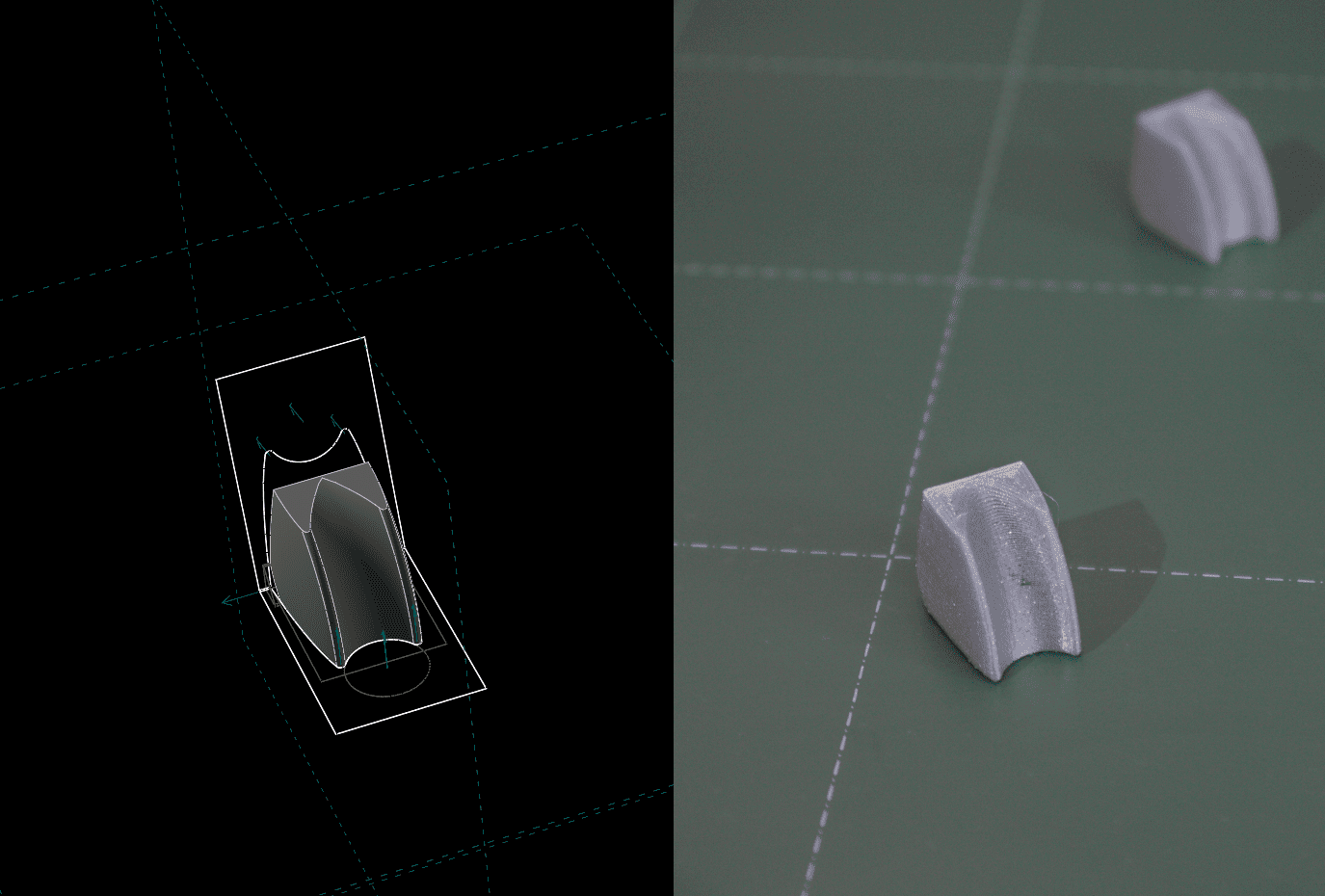Rendering of part on computer next to the same part printed in silver PLA by Theo's Tinker Shop  CC-BY-SA-4.0